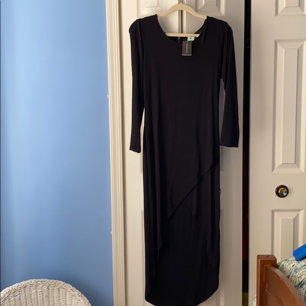 Benjamin Jay Black Long Sleeve Asymmetrical Dress